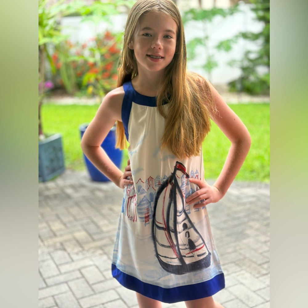 Pumpkin Patch Girls 10 YO Sea Theme Dress Blue White Party Sleeveless
